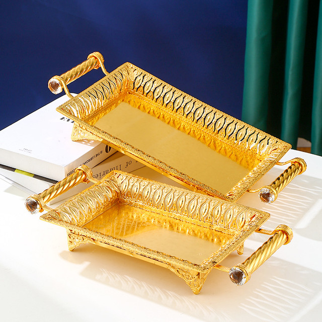 New Fruit Tray Gold Color Square Shaped with Handle Kitchen